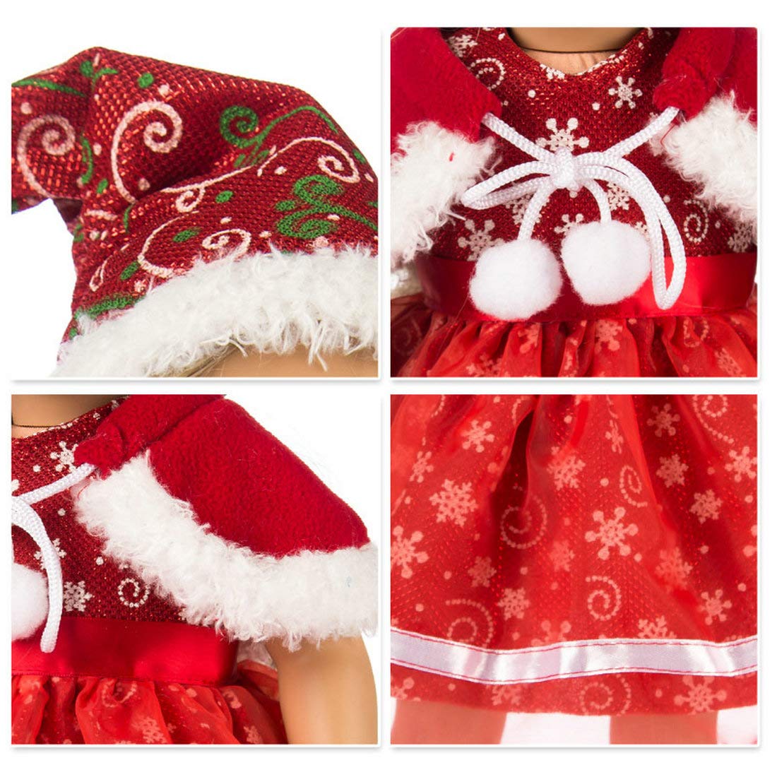 TianBo 3pc Christmas 18 Inch Doll Clothes Red Color Including Snowflake Hat Shawl Dresses Outsuits for Girl Doll and Other 18 Inch Girl Dolls