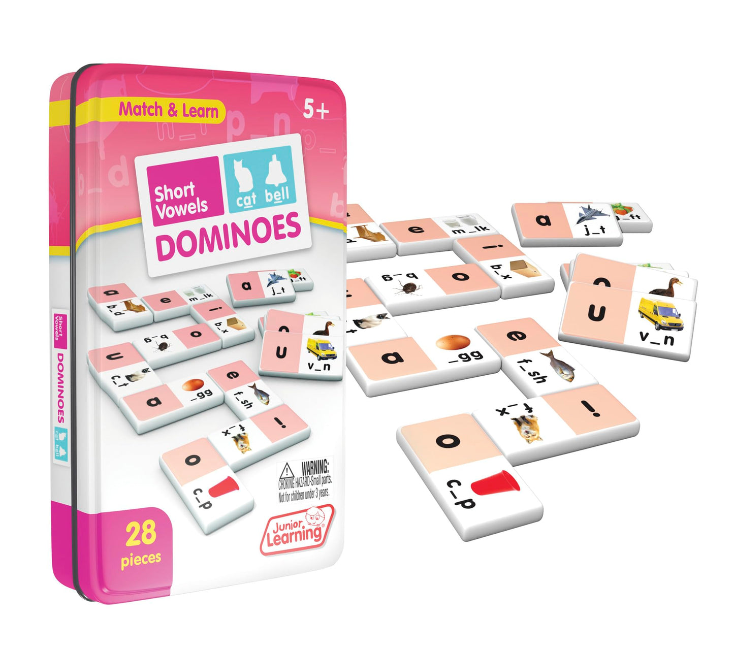 Junior Learning Short Vowel Dominoes Educational Action Games, Multi (JL493)
