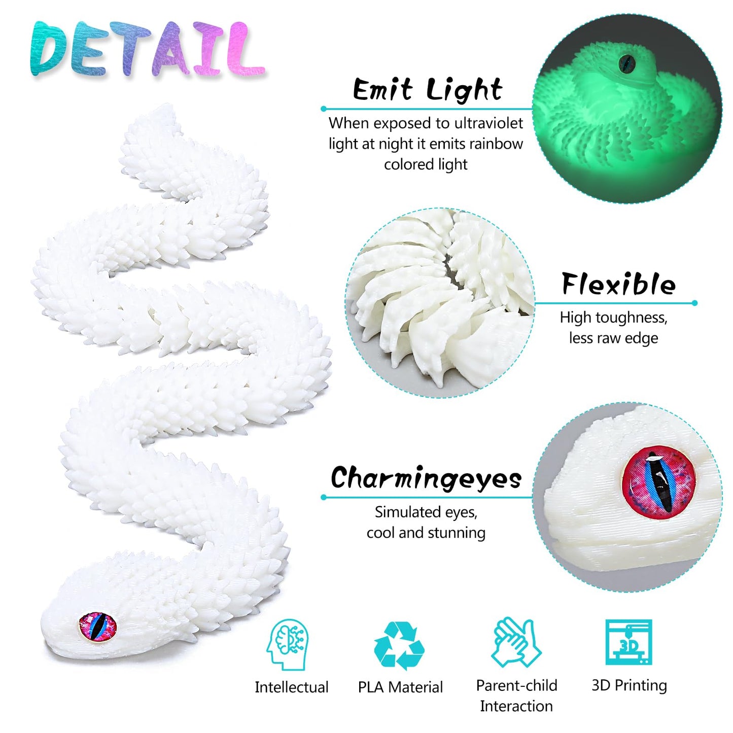 uyrzwek 4 Pcs 12in 3D Printed Snake Toys,3D Printed Animals for Easter Eggs Filled,Easter Basket Stuffers Essentials,Home Decor Christmas Fidget Toys