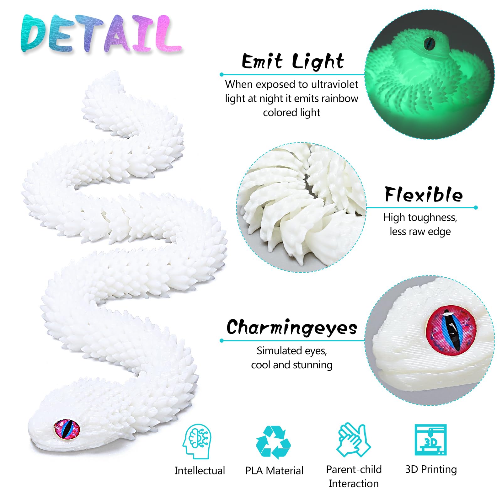 uyrzwek 4 Pcs 12in 3D Printed Snake Toys,3D Printed Animals for Easter Eggs Filled,Easter Basket Stuffers Essentials,Home Decor Christmas Fidget Toys
