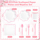 350 Pcs Pink and White Paper Plates and Napkins Set, 10" White Dinner Plates with Pink Scalloped Edge, 8" Scalloped Dessert Plate, Napkins, Cups