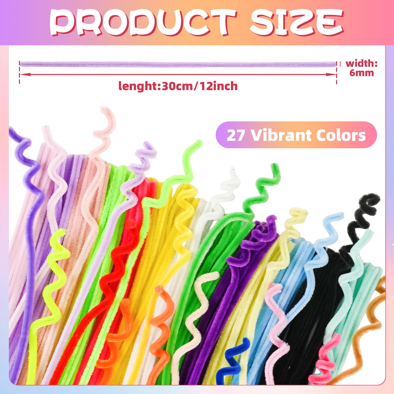 Folklyzo Pipe Cleaners,400 Pcs Creative Chenille Stems Pipe Cleaners Craft,27 Colors Pipe Cleaners Bulk for Crafts, DIY Pipe Cleaner for Home Arts