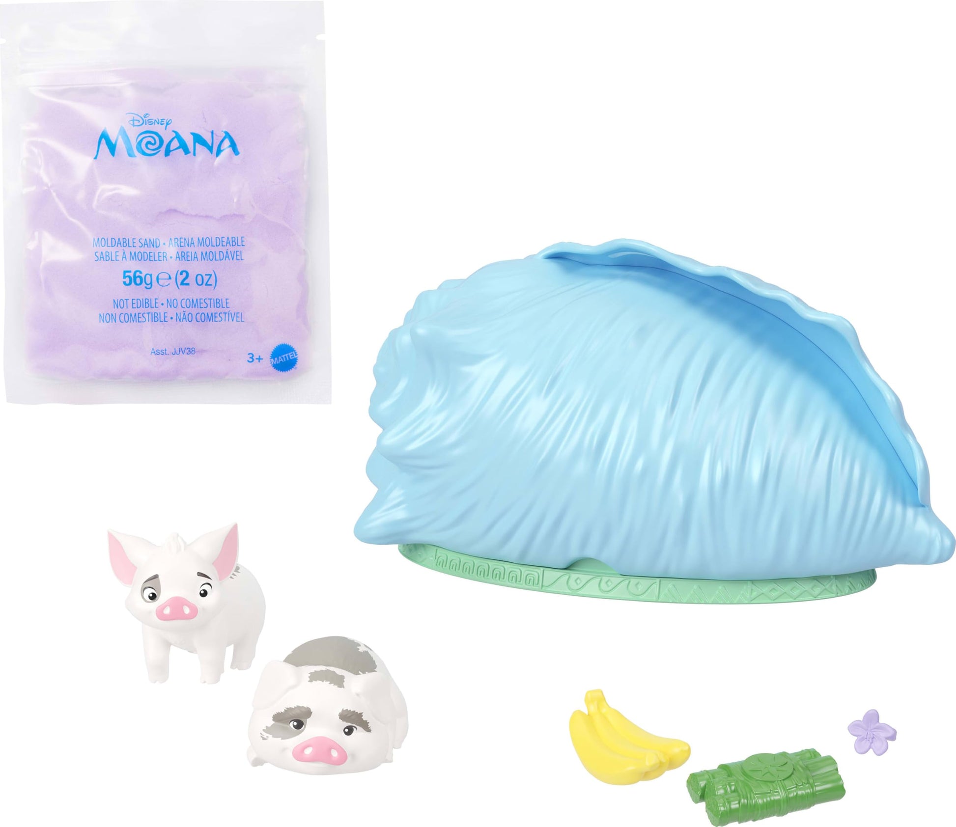 Mattel Disney Moana Surprise Small Doll or Animal Figures with Shell Playset, Moldable Sand & 3 Accessories, Inspired by Movie (Characters May Vary)