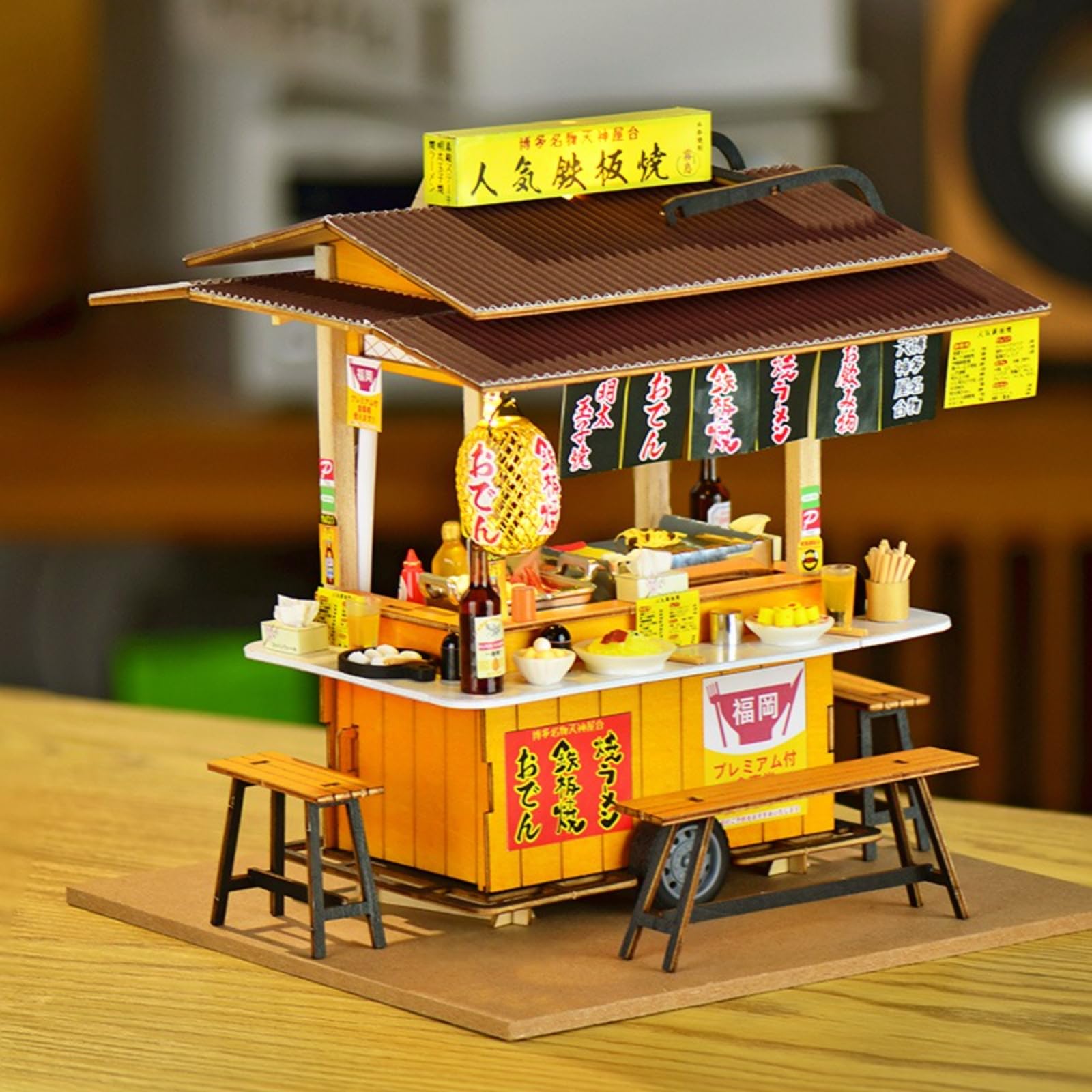 DIY Diorama Teppanyaki Shop Dollhouse Model, Japanese Street Food Cart Model Set, Miniature Ramen Shop Display, with Detailed Food Accessories, Home