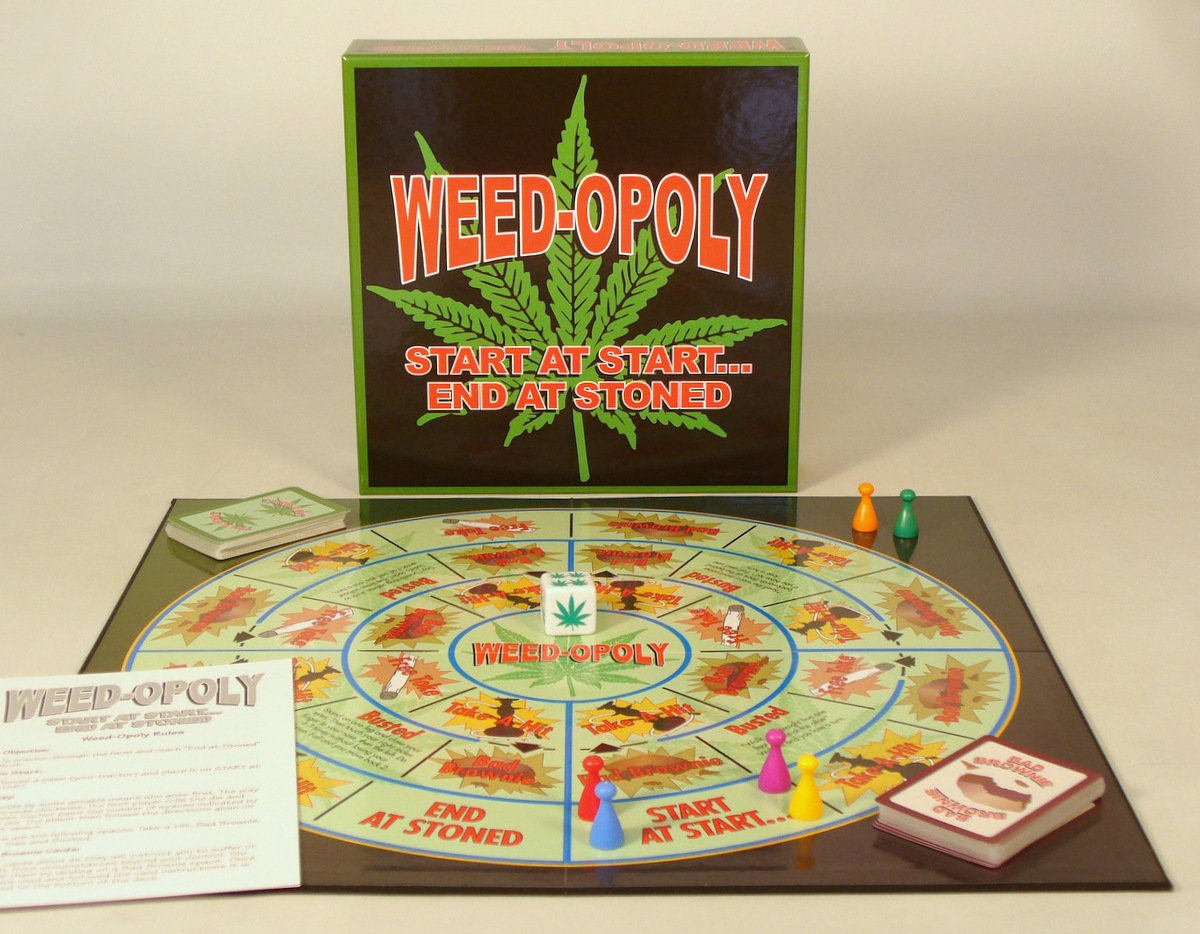 Play All Day Games Weed?Opoly Adult Board Game | Ages 21+ | Cannabis Trivia, Take?a?Hit Penalties, Tongue Twister Fun | Party Game Night | A lot