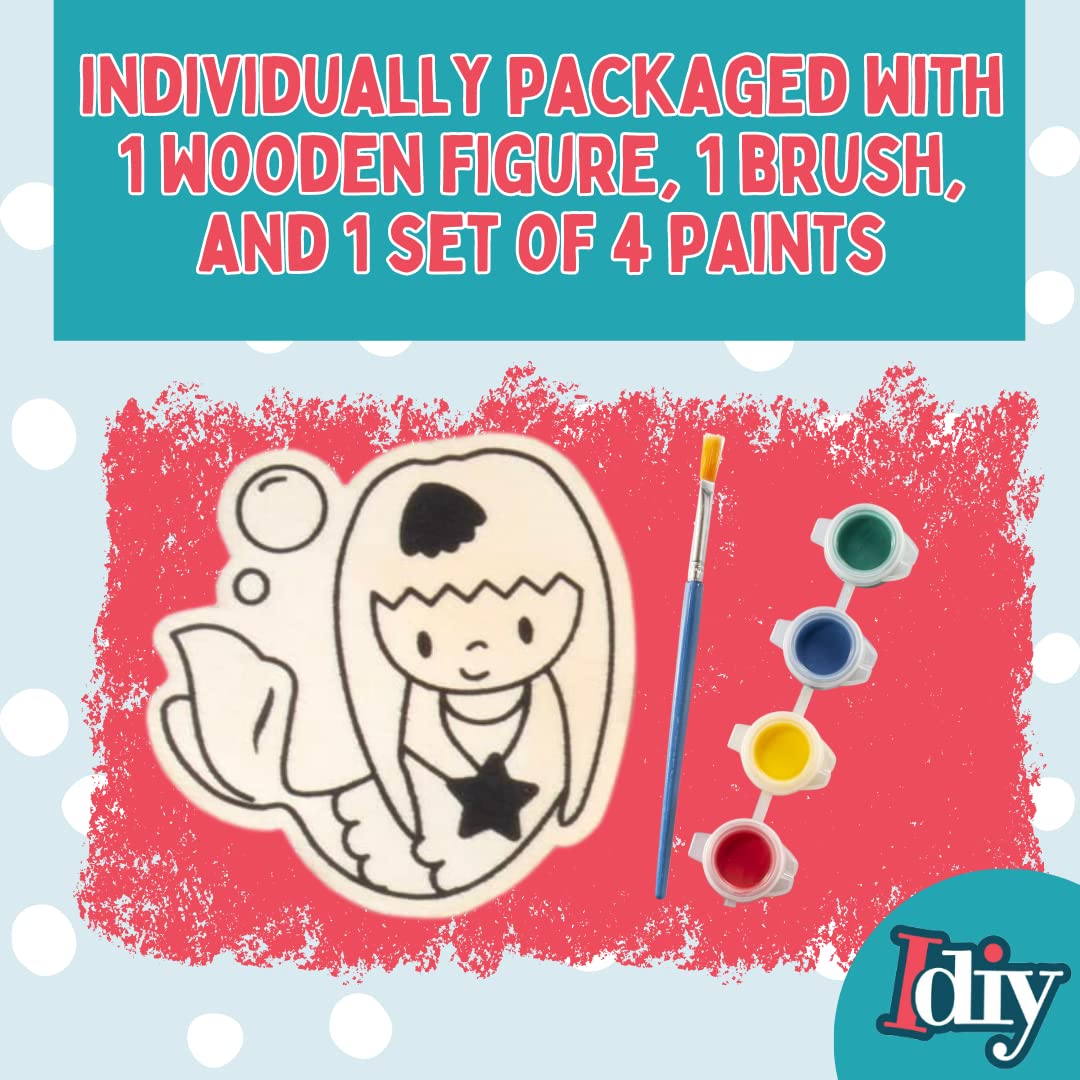 Kids Wood Painting Party Craft Kit 20 Pack - Each DIY Set Includes Mermaids & Pirates Wooden Design, Paint & Brushes - Summer Camp Activities