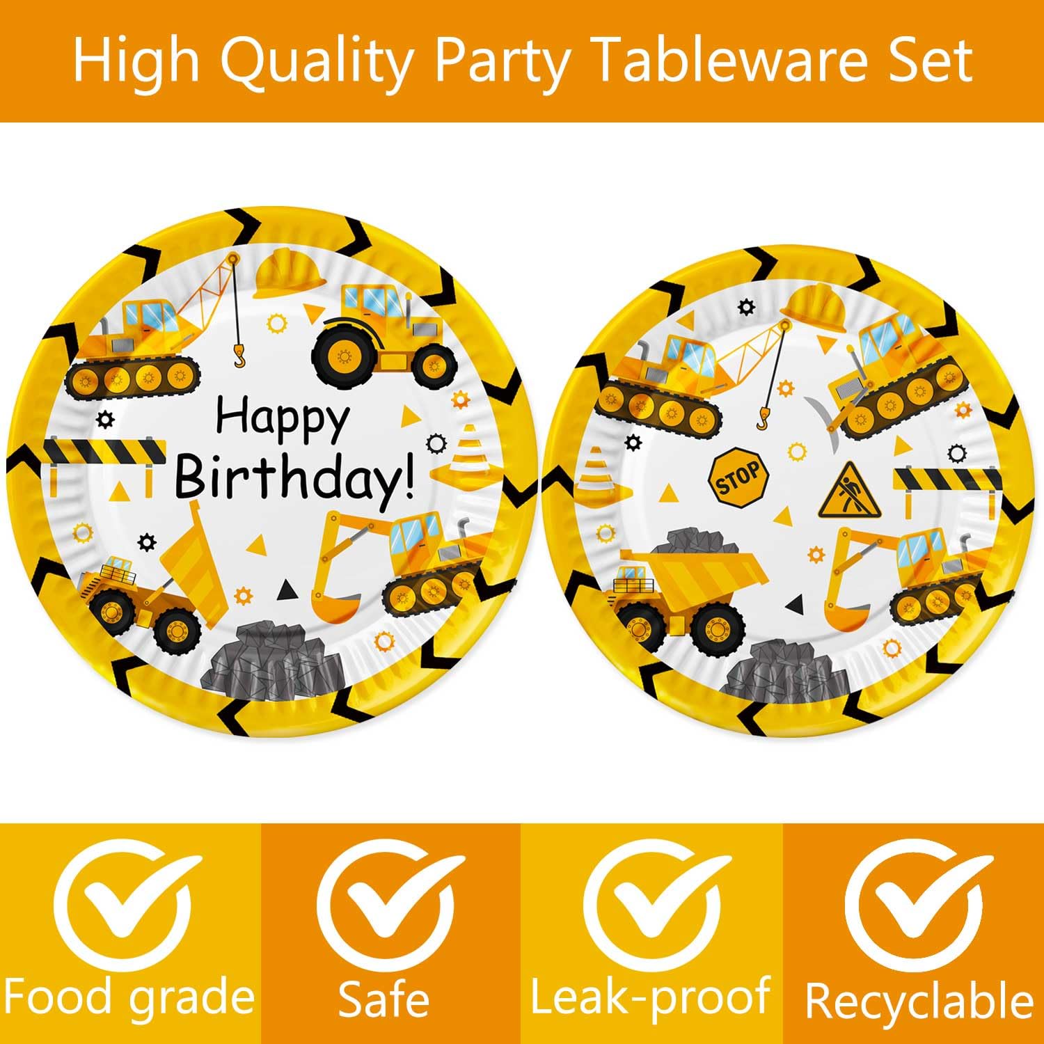 80 Pcs Construction Party Supplies Construction Disposable Paper Dinner Plates Napkins Forks Dinnerware for Dump Truck Theme Baby Shower 1st 2nd 3rd