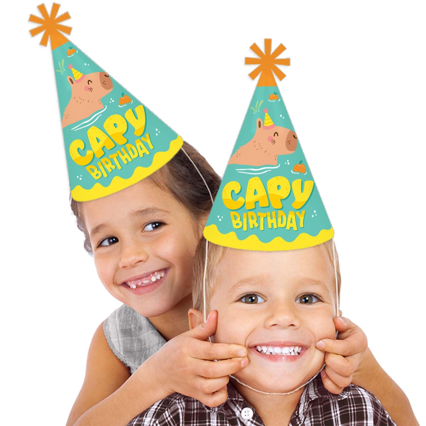 Big Dot of Happiness Capy Birthday - Cone Happy Birthday Party Hats for Kids and Adults - Set of 8 (Standard Size)