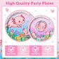 100PCS Pink Cartoon Axolotl Birthday Party Decorations, Axolotl Party Supplies Plates and Napkins Set, Axolotl Theme Paper Food Trays Large Food