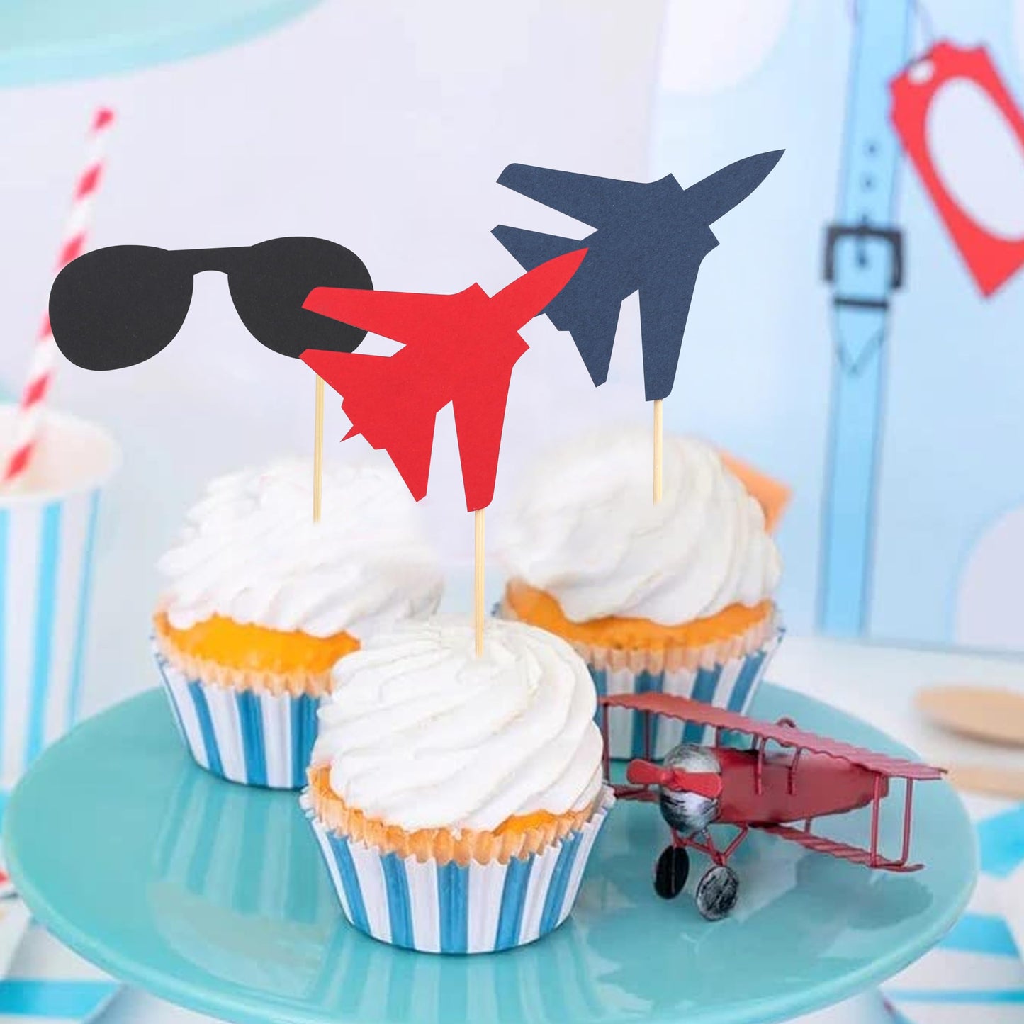 Fighter Party Cupcake Topper,Airplane themed Birthday Party Decorations