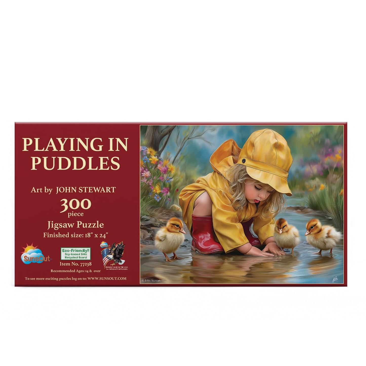 Sunsout Playing in Puddles 300 Piece Jigsaw Puzzle for Adults - Finished Size: 18" x 24" by Artist: John Stewart