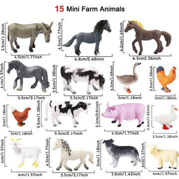 15 Pcs Mini Figures Toys Realistic Farm Animal Figurines, Plastic Learning Educational Playset Animal Themed Party Supplies Cake Topper Ornaments