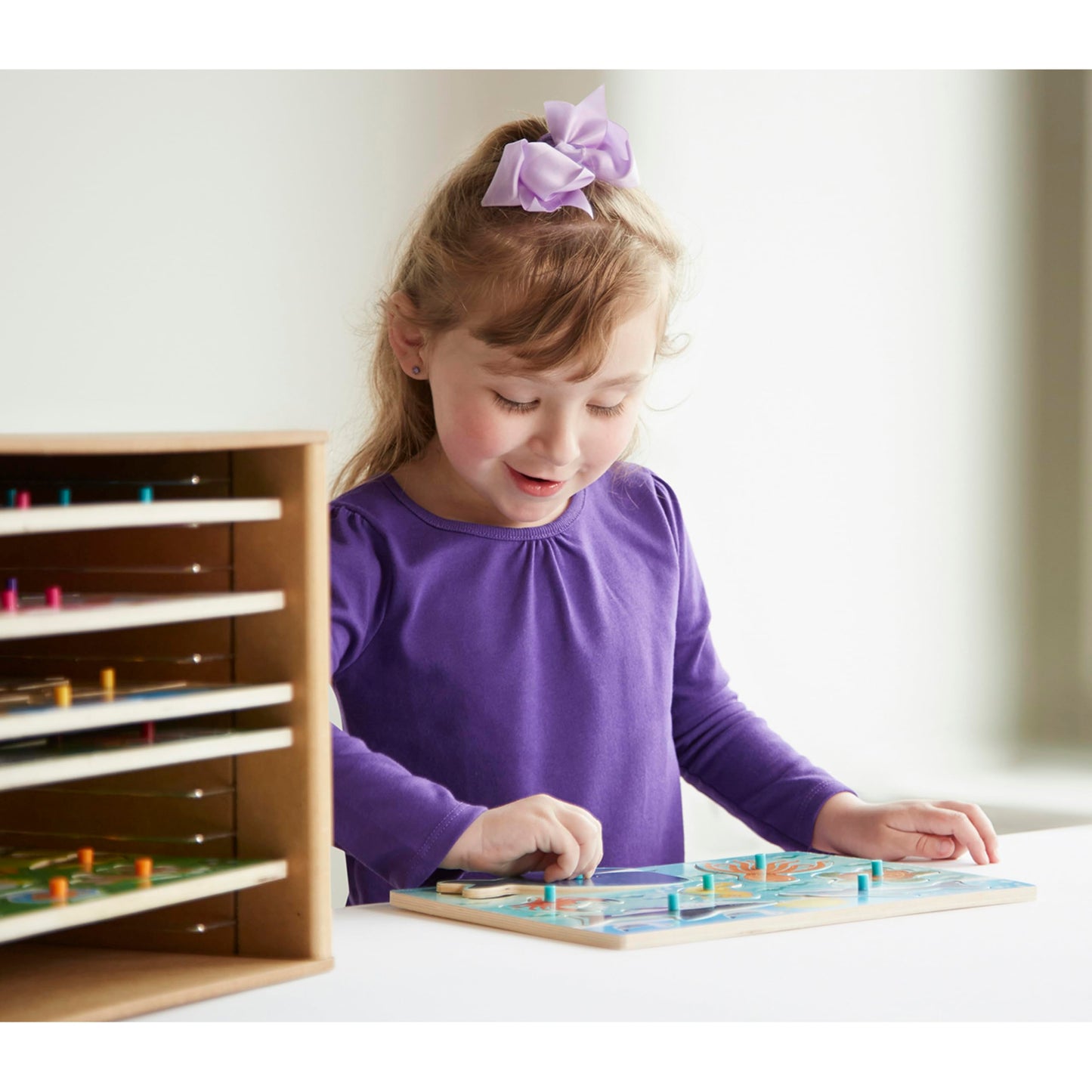 Melissa & Doug Natural Wood Puzzle Storage Case (Holds 12 Puzzles) - Wooden Puzzle Rack Organizer