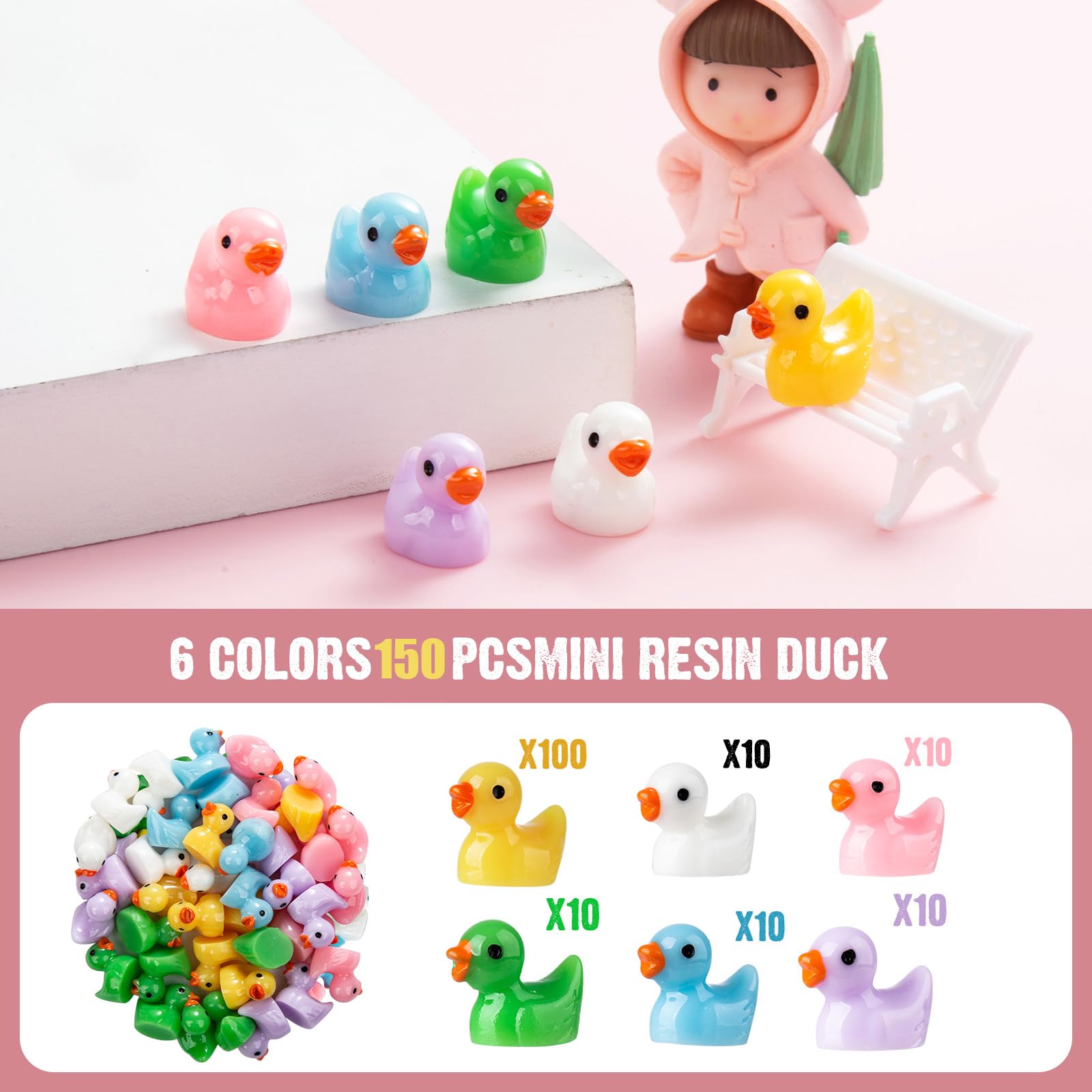 150 Pieces Mini Resin Duck Miniature Figures Micro Fairy Garden Landscape Aquarium Dollhouse Ornament Potted Plants Decoration DIY Slime Charms