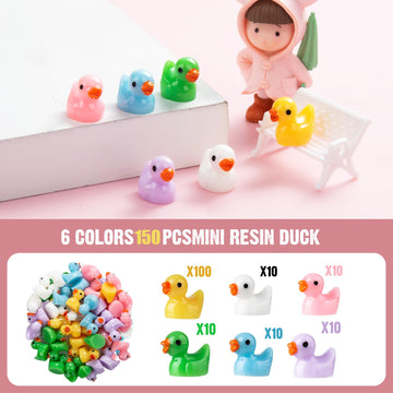 150 Pieces Mini Resin Duck Miniature Figures Micro Fairy Garden Landscape Aquarium Dollhouse Ornament Potted Plants Decoration DIY Slime Charms