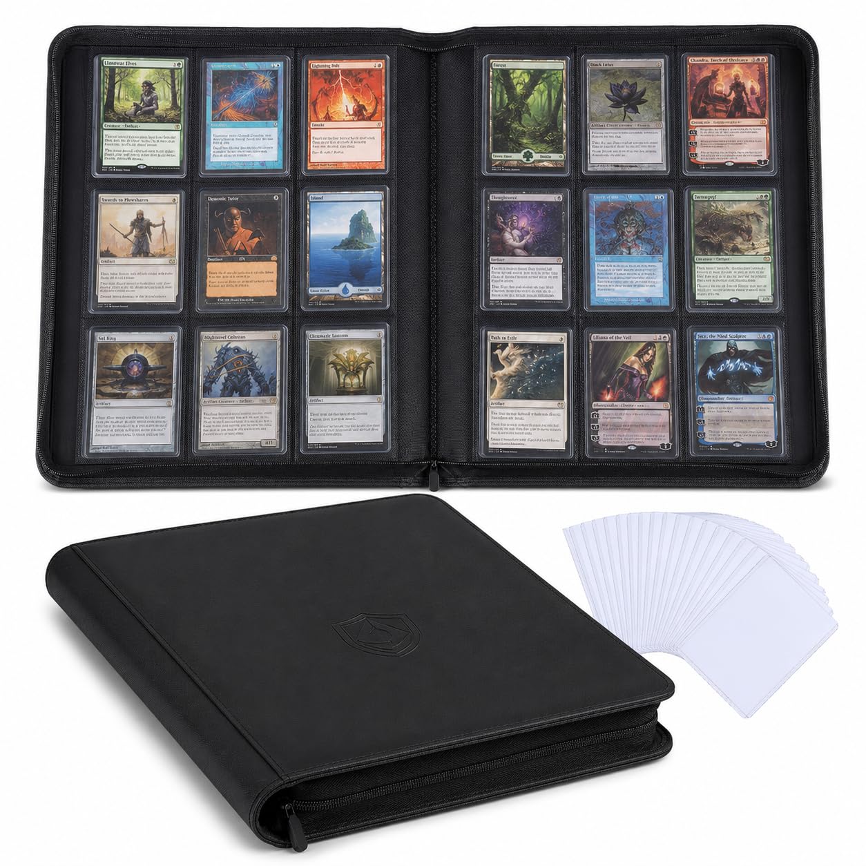 Toploader Binder, Trading Card Binder Holds 324 Cards 9 Pockets, Waterproof PU Leather & Anti-Yellowing PP Inserts, Ridge Tab Sorting Portable Top