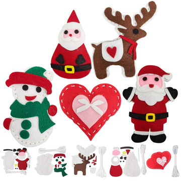 Jtnohx Sewing Kit for Kids, Felt Christmas Ornaments Set, 5 Sets DIY Craft Kits - Christmas Deer, Santa Claus, Snowman, Heart, Christmas Tree Decor