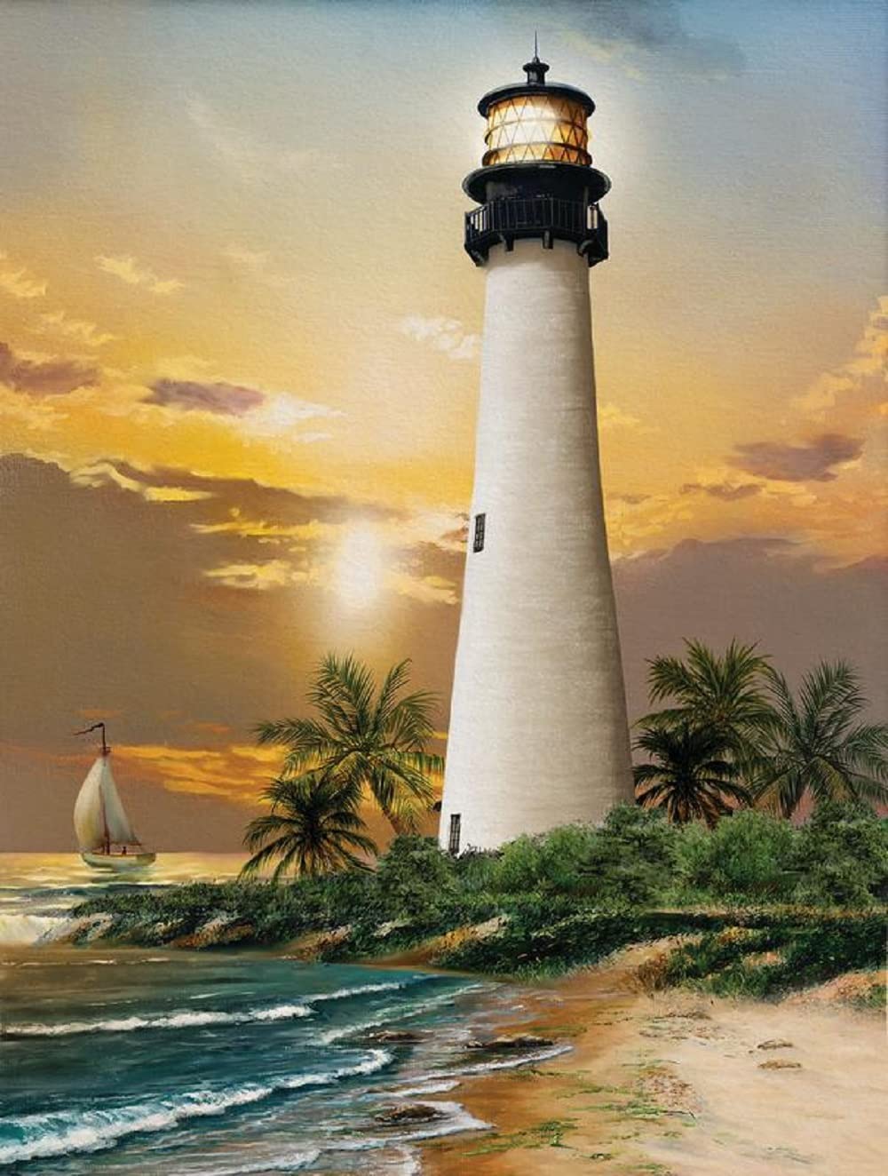 SUNSOUT INC - Cape Florida Lighthouse - 500 pc Jigsaw Puzzle by Artist: Tom Wood - Finished Size 18" x 24" - MPN# 28838