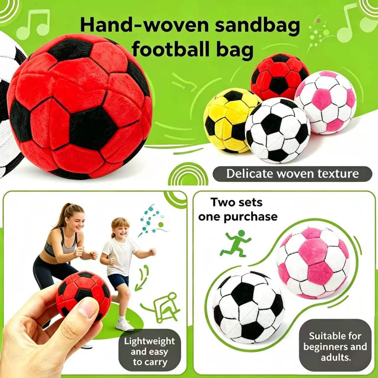 EAKSA 4Pack Soft Soccer Footbags, Juggling Balls for Foot Coordination, Lightweight Mini Kick Balls for Teens & Adults, Helps Improve Agility