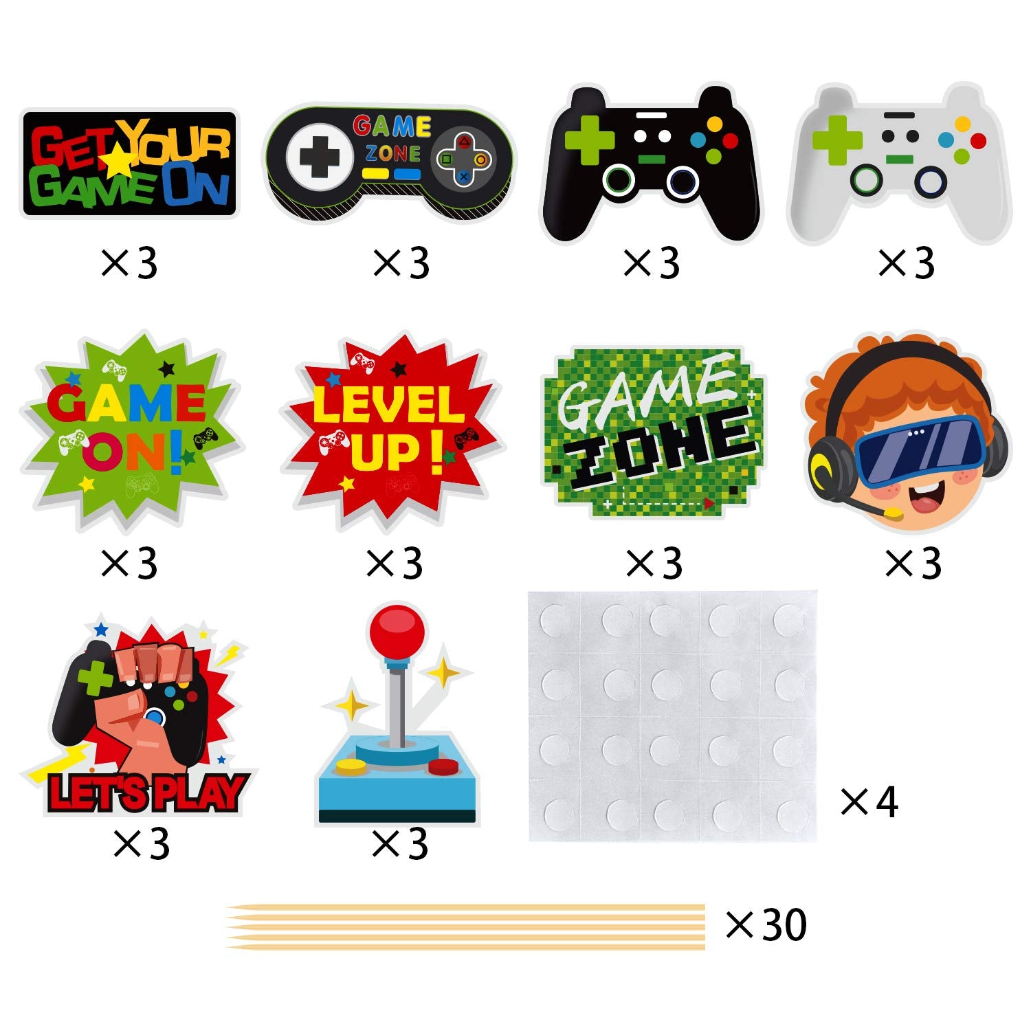 30 Pieces Video Game Gaming Party Table Toppers, Funny Game Zone Centerpieces Sticks Table Decorations Game On Birthday Party Decor Photo Booth Props