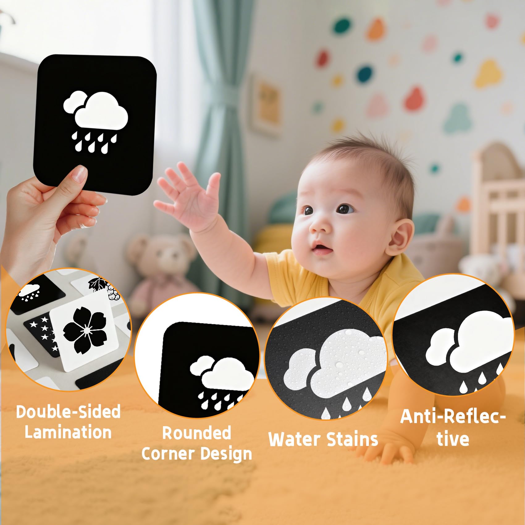 High Contrast Baby Flashcards - 120pcs Newborn Black White Visual Stimulation Learning Card for 0-18 Months Babies Activities Educational Gifts