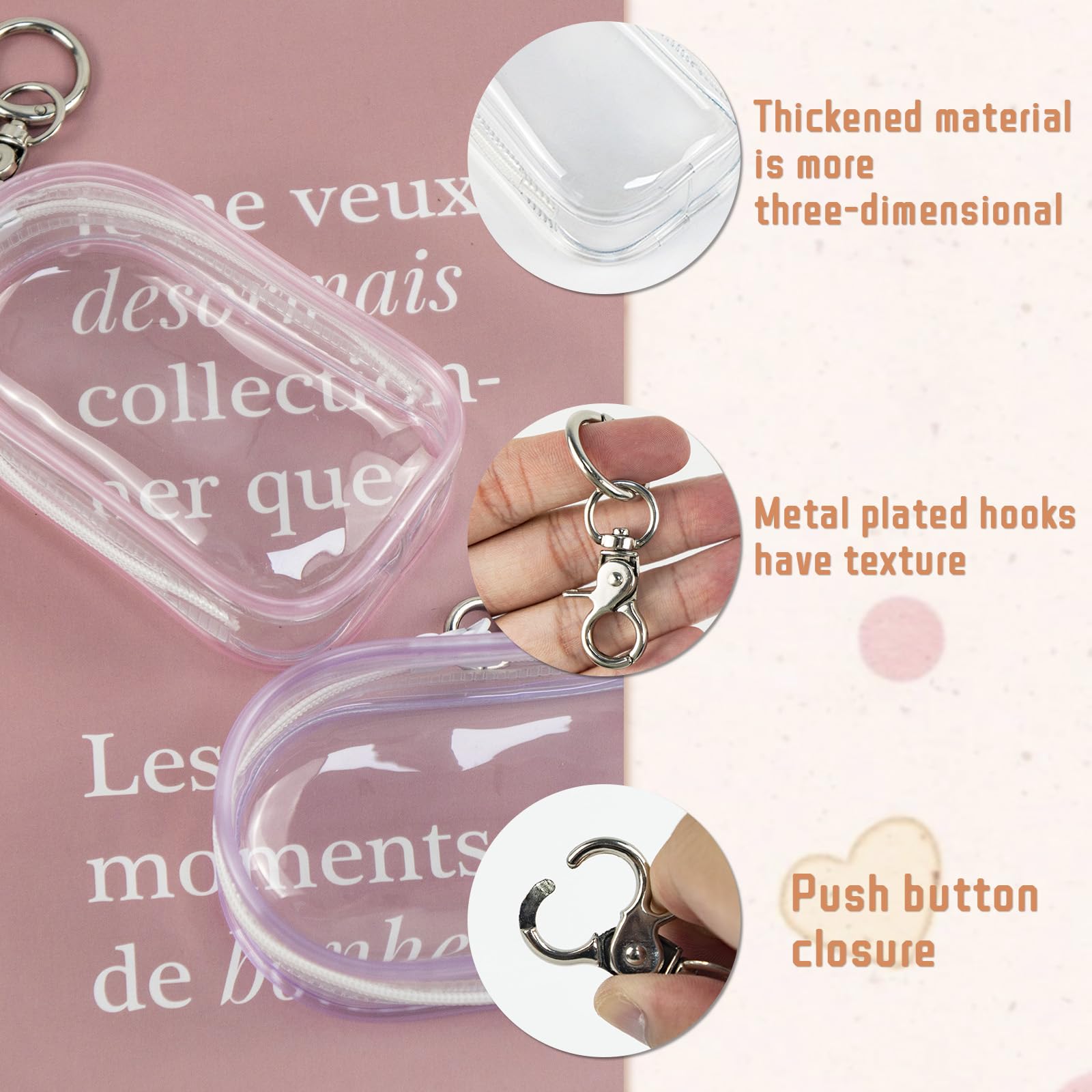 NEETUE 6 Pcs Clear Figure Display Bag with Keychain, Zipper Clear Display Case, Ball Portable Mini Doll Pouch, Figures Display Case For Figures