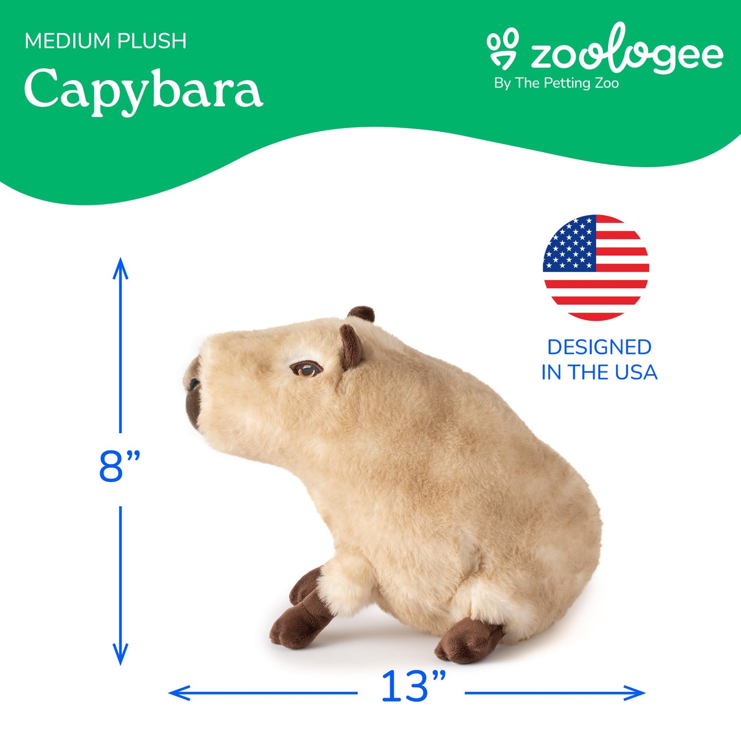 The Petting Zoo Capybara Stuffed Animal Plushie, Gifts for Kids, Earth Keeperz Wildlife Animals, Zoologee Brown Capybara Plush Toy, 13 inches