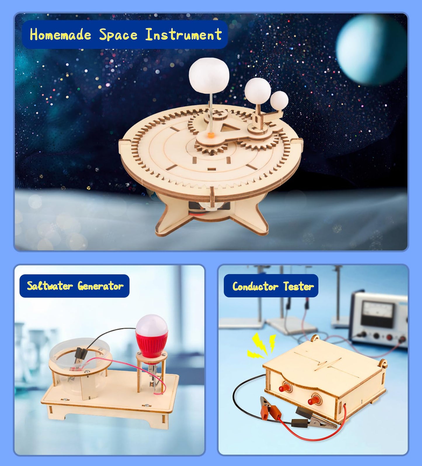 6-in-1 STEM Science Kits for Kids, Wood Arts and Craft Kits, STEM Toys for Boys Girls Age 8-12 5-7 8 10 12 13 14 Gift Idea, 3D Puzzles Building
