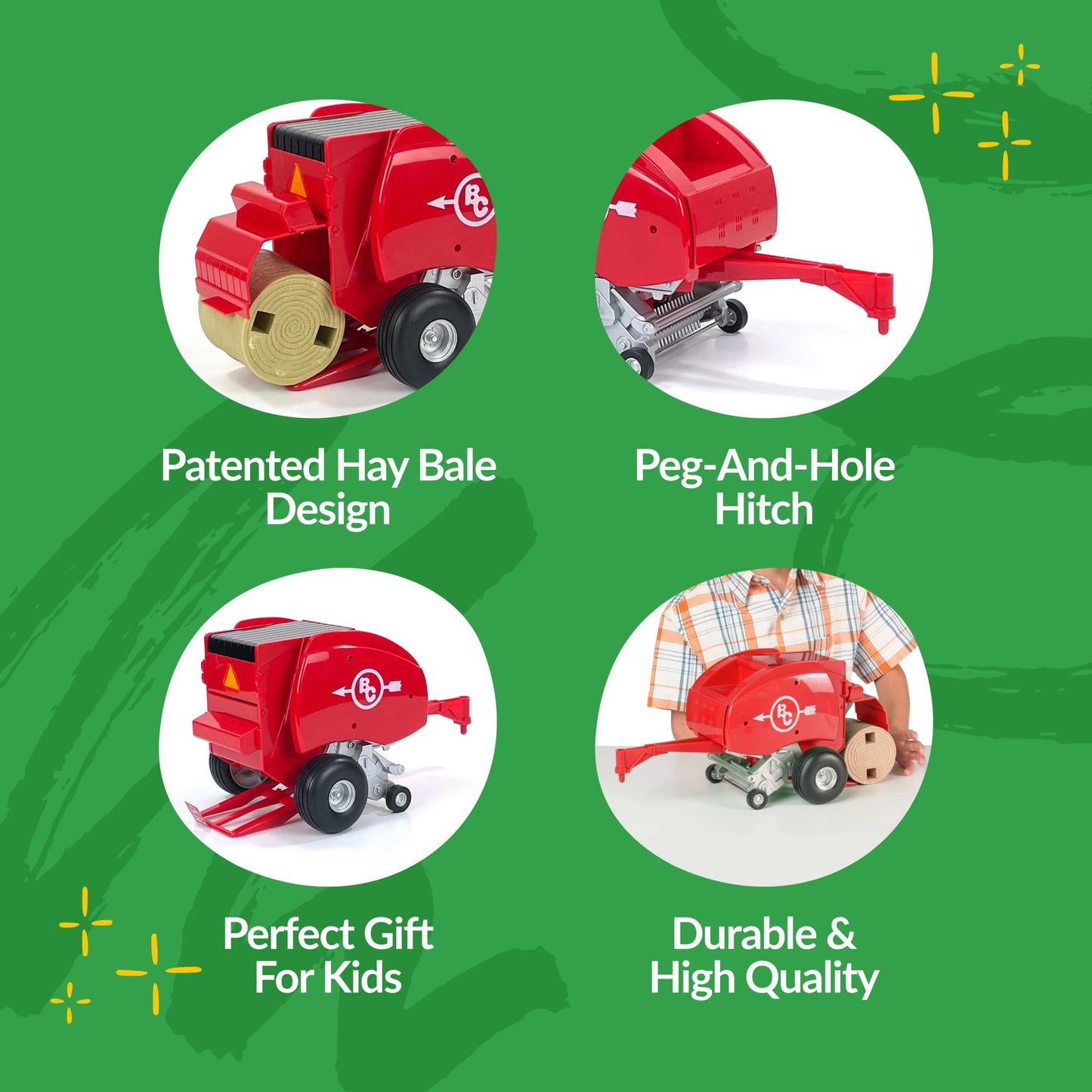 Big Country Toys Red Round Baler - Toy Hay Baler - 1:20 Scale - Farm Toys - Durable & Lifelike - Playable & Collectible…