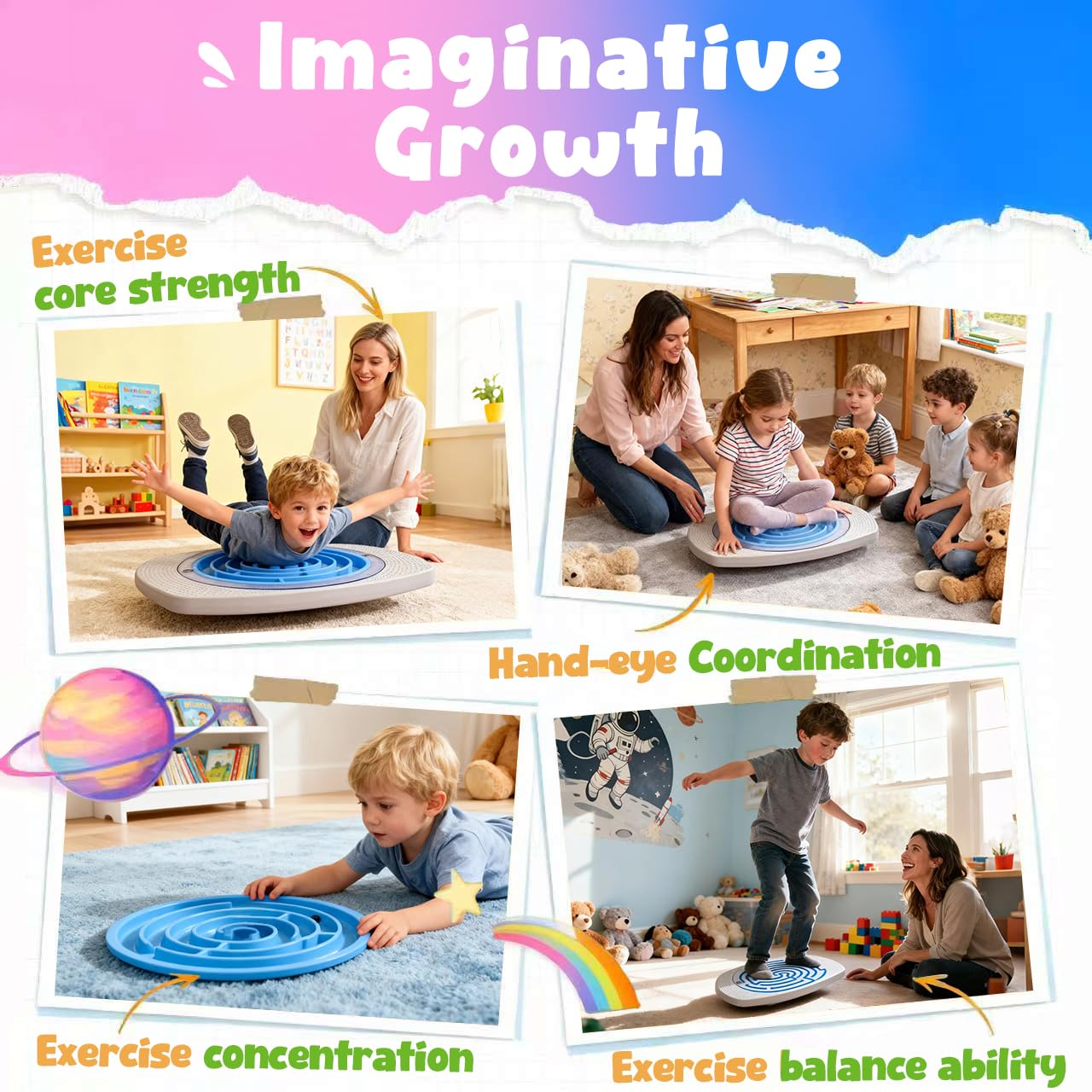 Maze Balance Board for Kids, 3 Replaceable Labyrinth Boards 140lbs Capacity - Sensory Integration & Proprioceptive Training Wobble Board