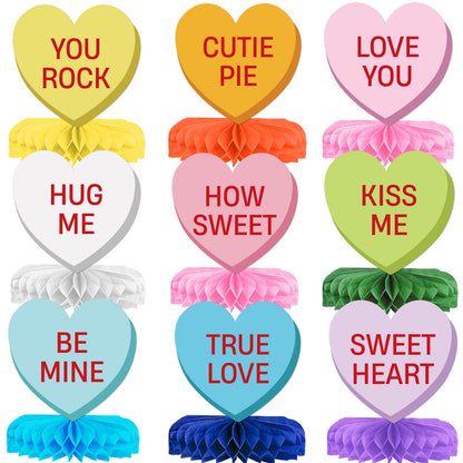 9Pcs Valentines Day Decorations Centerpiece Conversation Hearts Decorations Heart Valentines Day Table Decorations for Valentine Party Supplies