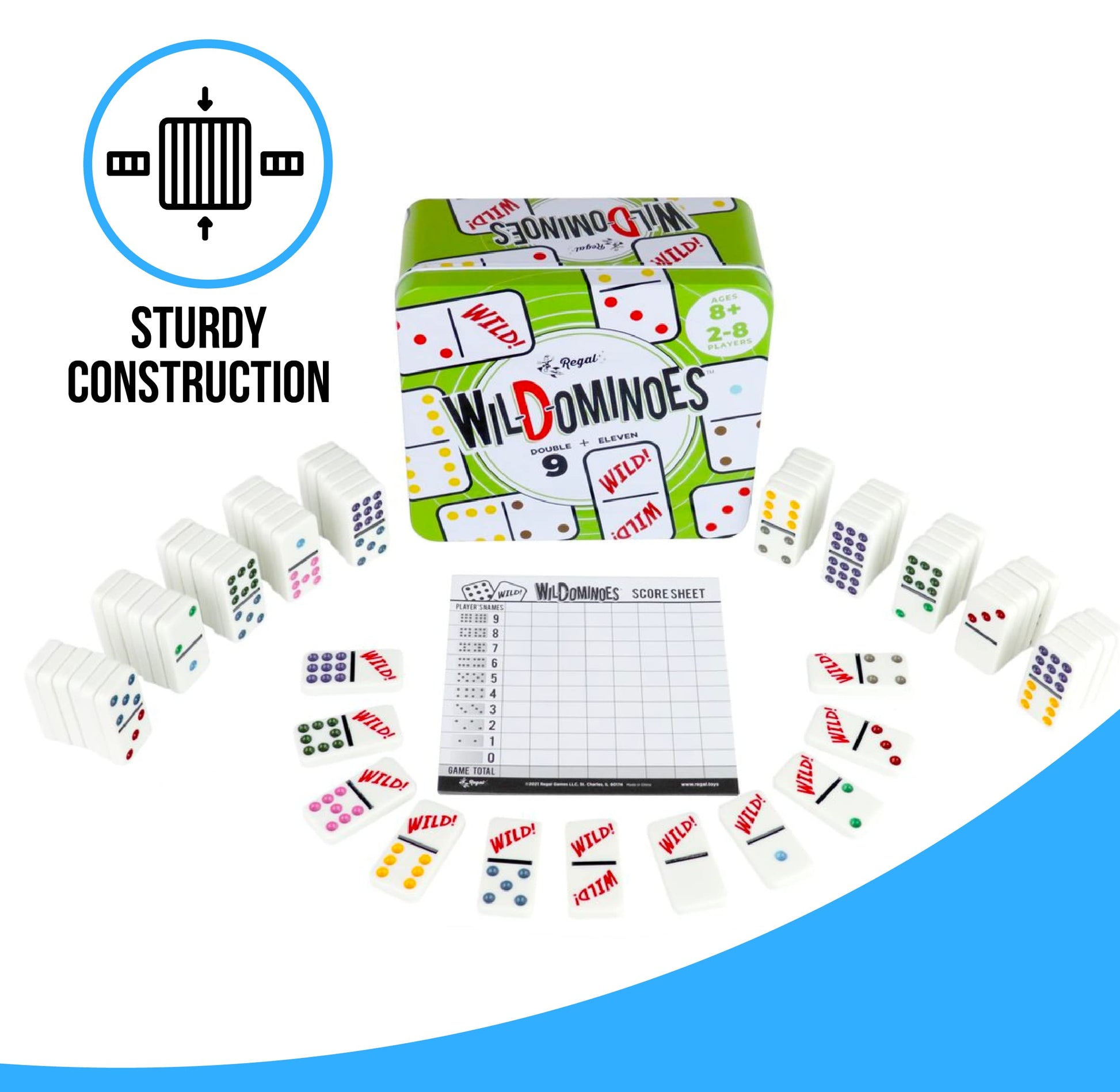 Regal Games - Wild Spinner Dominoes - Compatible with Spinner and Double 9 Dominoes - Fun Family-Friendly Game - Includes Score Pad and Rules Sheet
