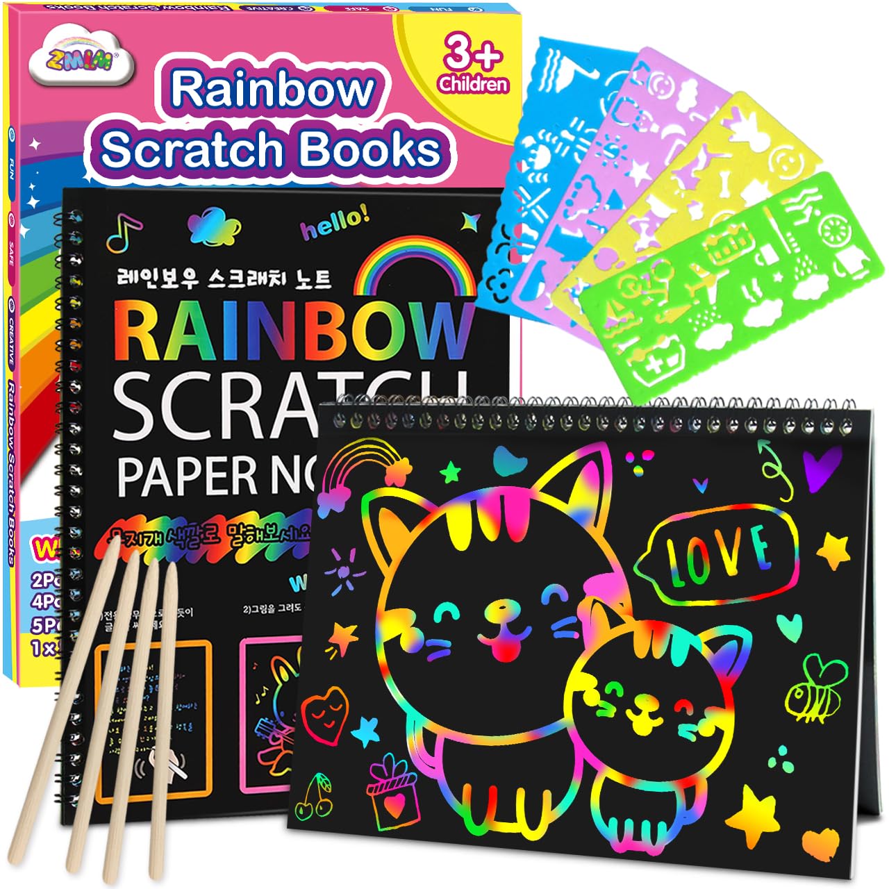 ZMLM Scratch Paper Art-Crafts Gift: 2 Pack Rainbow Notebooks Supplies Toys Easter Basket Stuffers for 3 4 5 6 7 8 9 10 Years Old Girls and Boys Kids