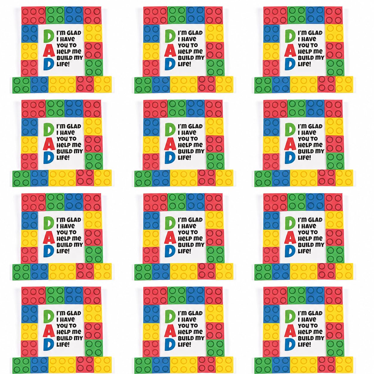 Fun Express Dad Brick Tabletop Picture Frame Craft Kit Makes 12 - DIY Fathers Day Crafts for Kids to Make, Foam Picture Frames to Decorate