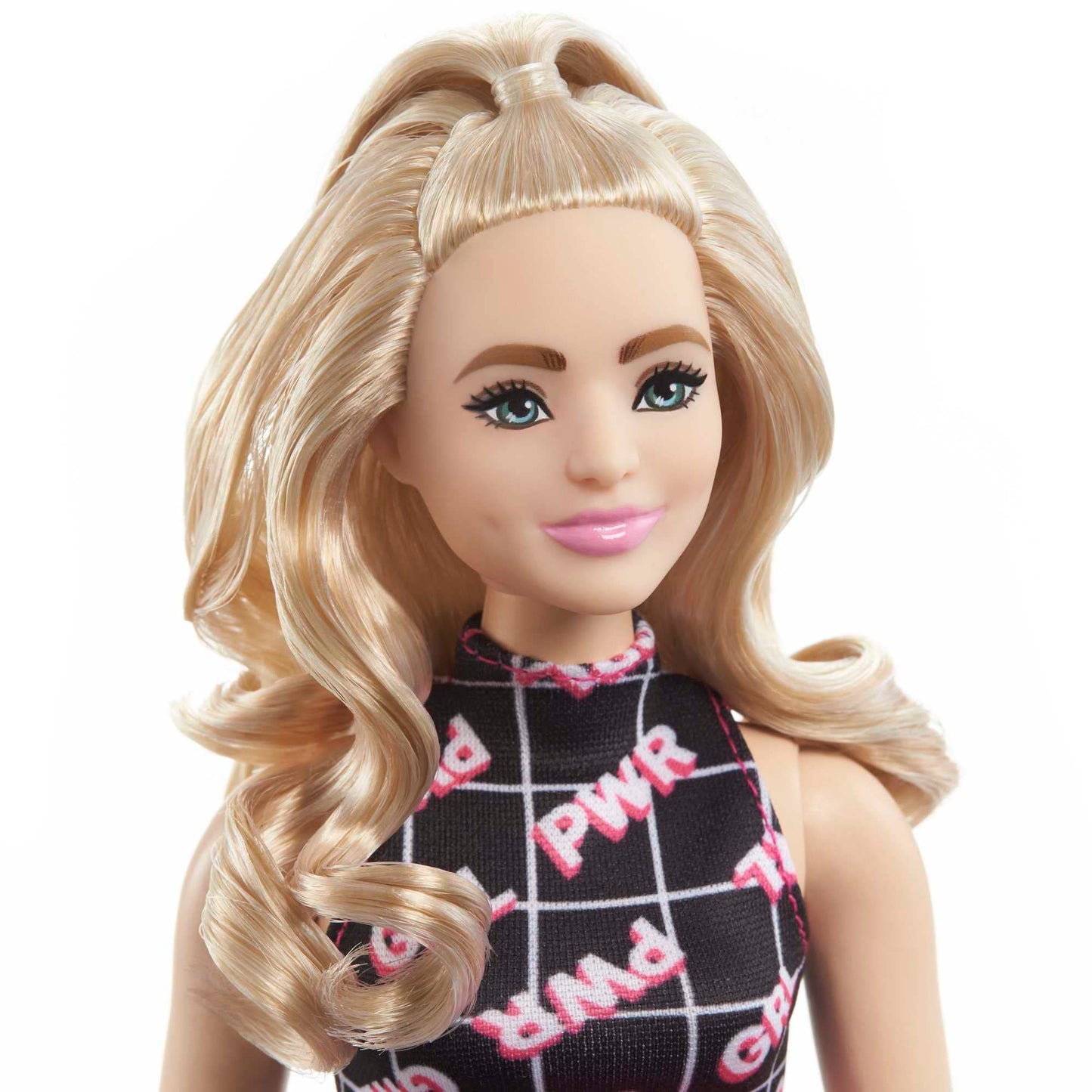 Barbie Fashionistas Doll #202, Curvy with Blonde Hair, Girl Power Print Outfit & Accessories Including Sneakers & Fanny Pack