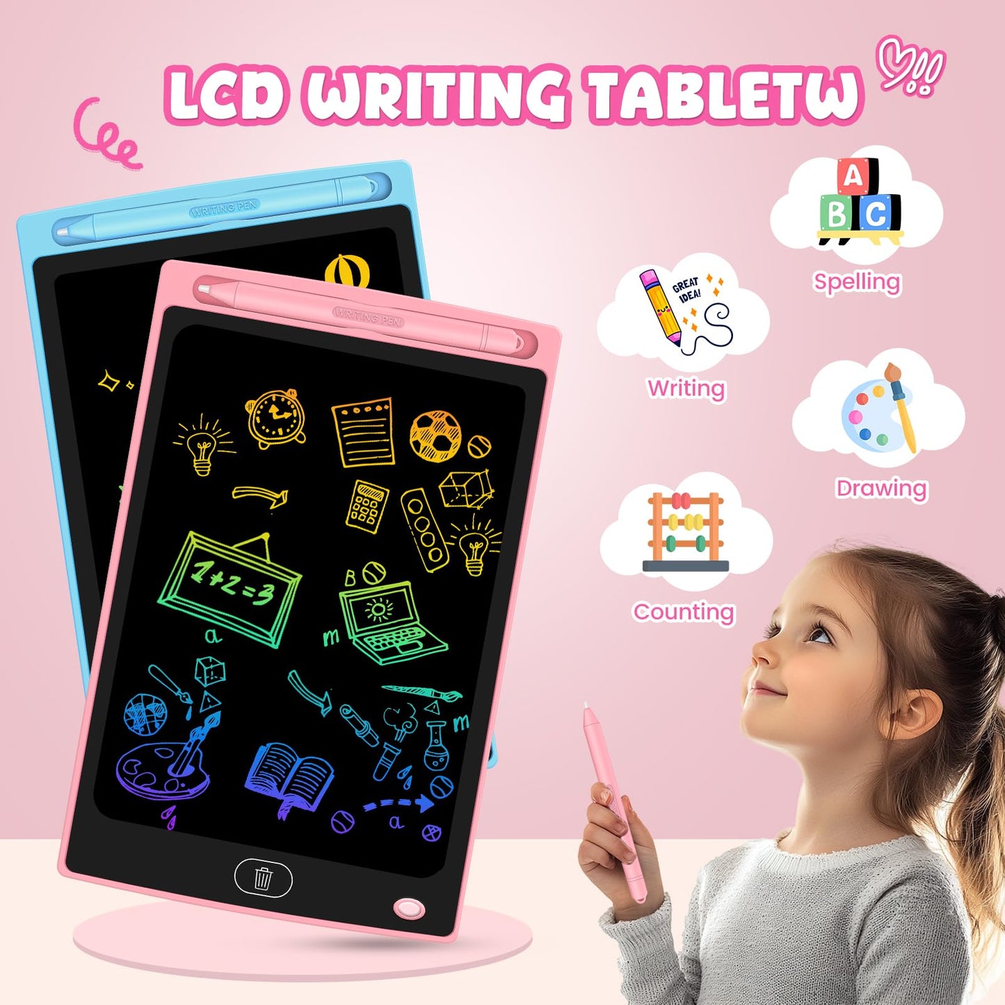 3 Pack LCD Writing Tablet for Kids - Erasable and Reusable Toddler Doodle Board in 8.5 inch, Ideal Drawing Pad for Learning Toy for Ages 3-8, Gift