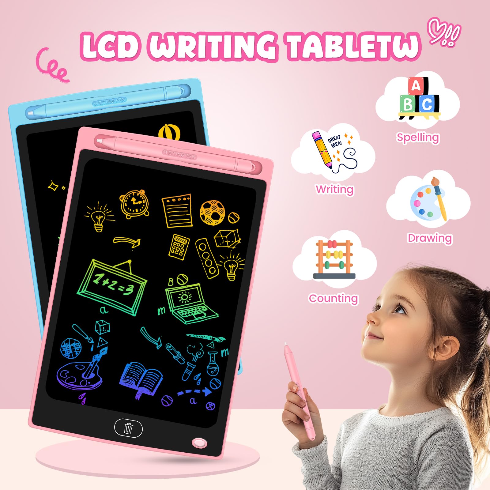 3 Pack LCD Writing Tablet for Kids - Erasable and Reusable Toddler Doodle Board in 8.5 inch, Ideal Drawing Pad for Learning Toy for Ages 3-8, Gift