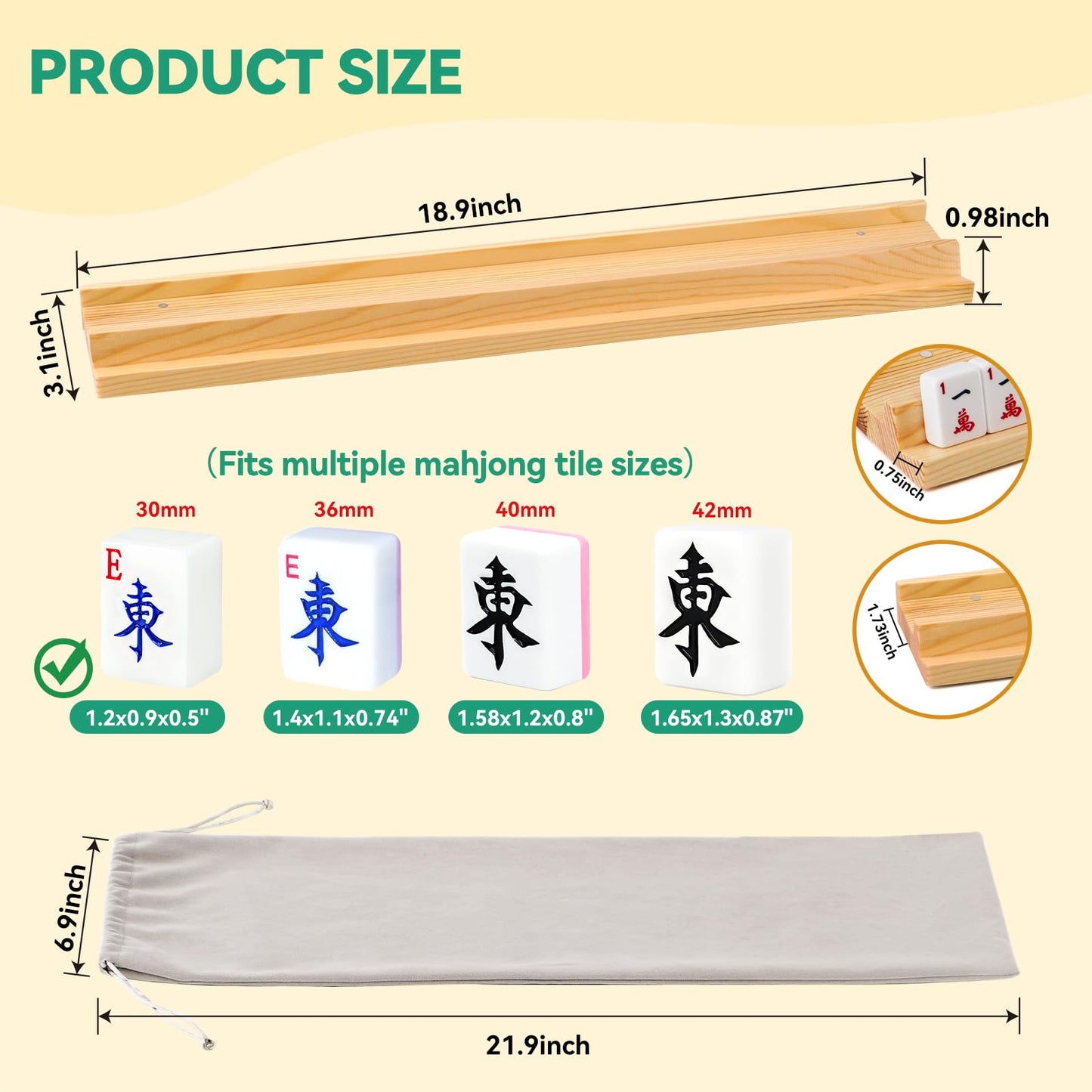 19'' Wooden Mahjong Racks with Magnetic Pushers, Set of 4 with Stroge Bag