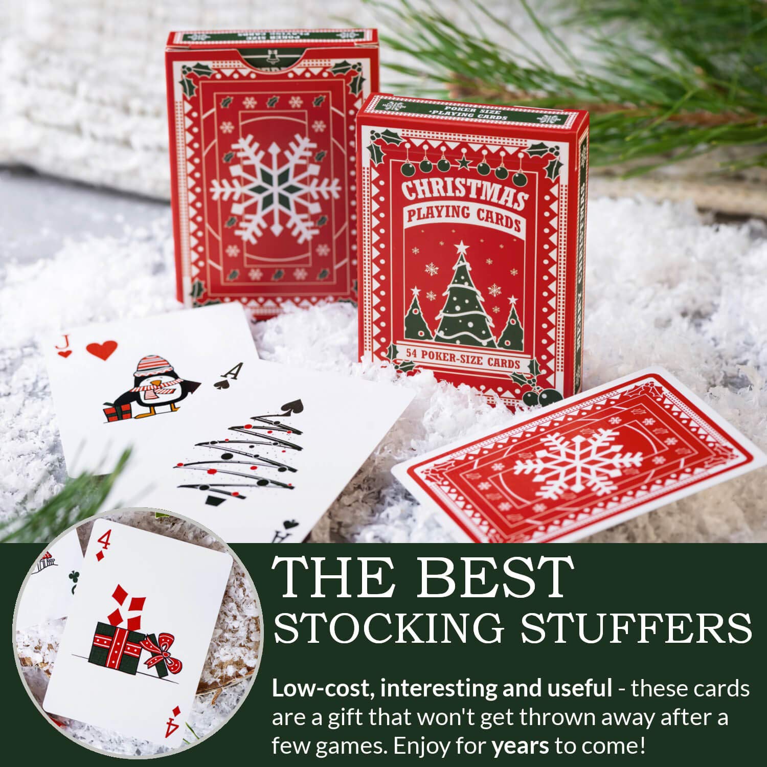 Christmas Playing Cards, Cute Designs for Family Fun with Free Card Game eBook! Great Stocking Stuffer Gift Under 15 Dollars, Premium Poker Card Deck