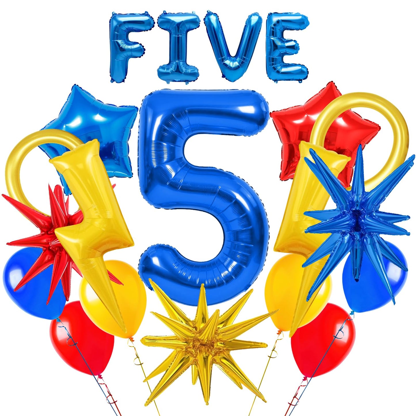 20pcs Cartoon Hedgehog Themed Party Decorations, Number 5 Red Blue Yellow Lightning Mylar Foil Birthday Balloons, 5th Boys Birthday Party Decorations