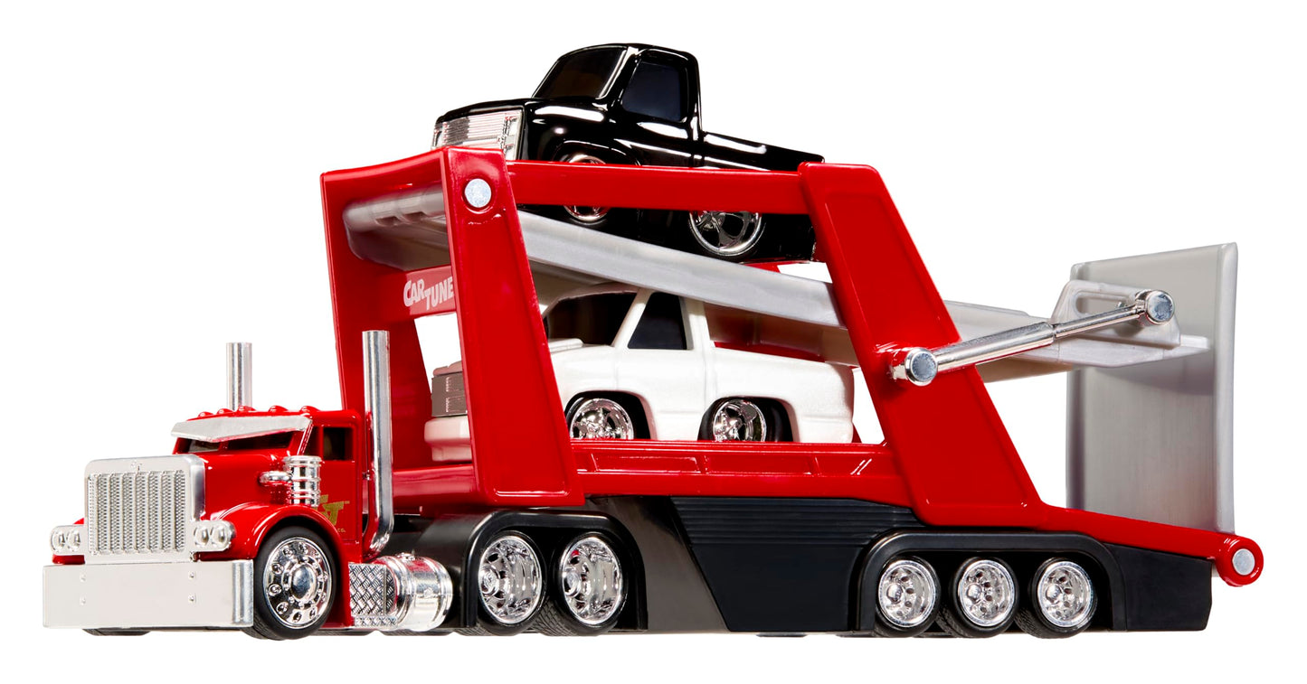 CarTuned Rig$ Car Carrier with 2 GM Cars, 87 Chevy C10 & 90 Chevy 454 SS
