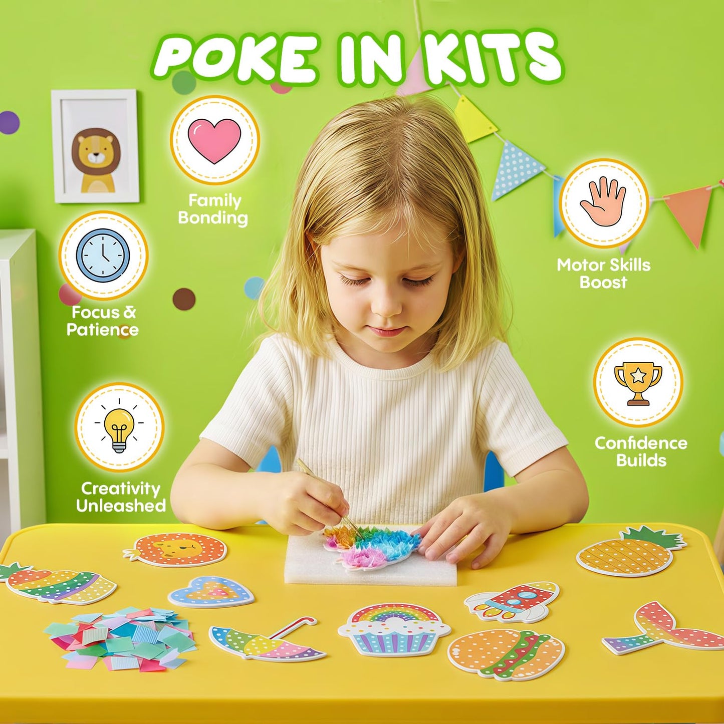 creative kimi 9 PCS Poke Poke Art - Magical Princesses,Foil Art, Mess-Free Fun for Kids, DIY Wood Craft Kits, Creative Activity, Gifts for Girls