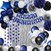 Navy Blue Birthday Decorations for Men Boys, Blue Silver Party Decorations Happy Birthday Banner Fringe Curtains star garland Paper Pom Poms Party