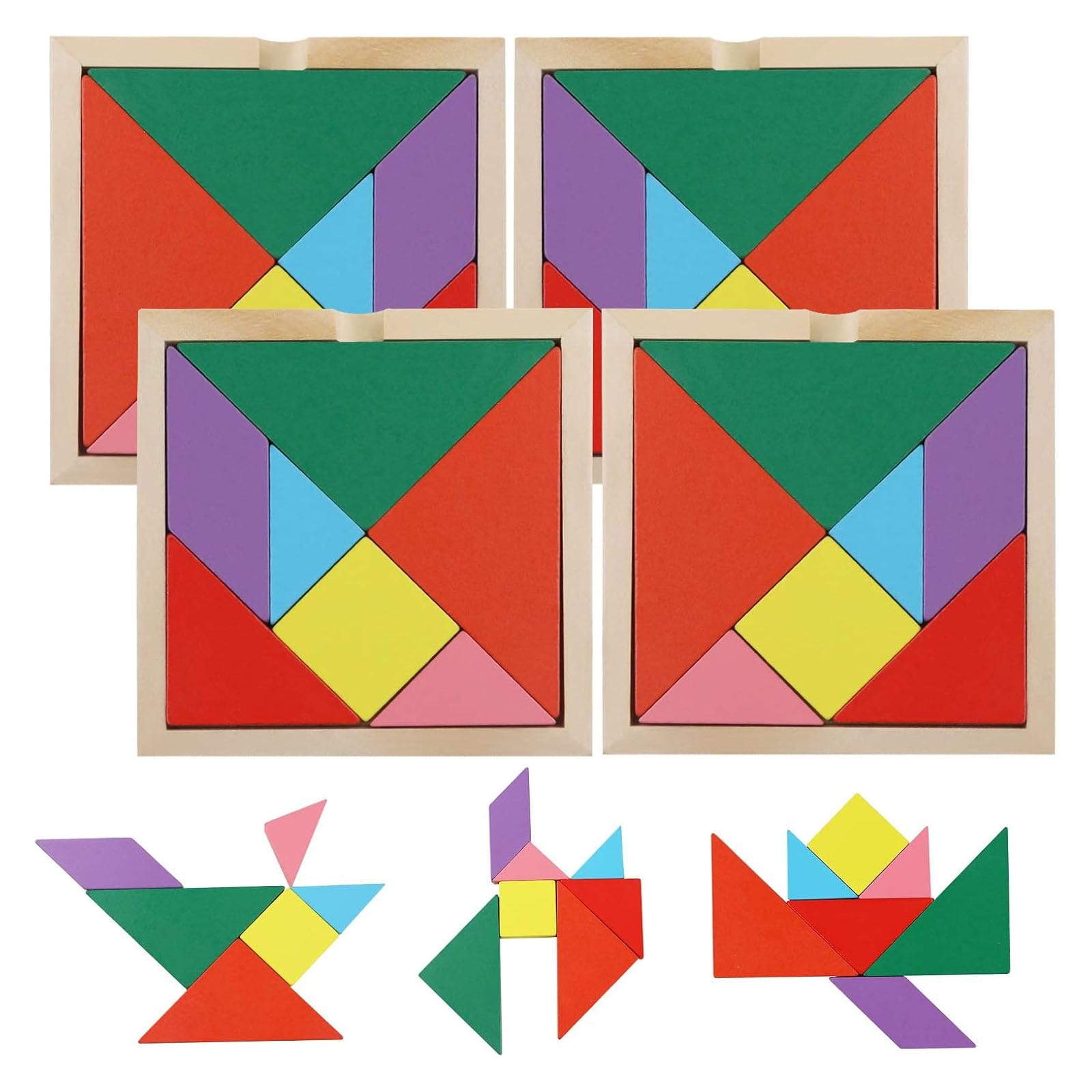 3 Otters Tangram Puzzle, Wooden, 4PCS