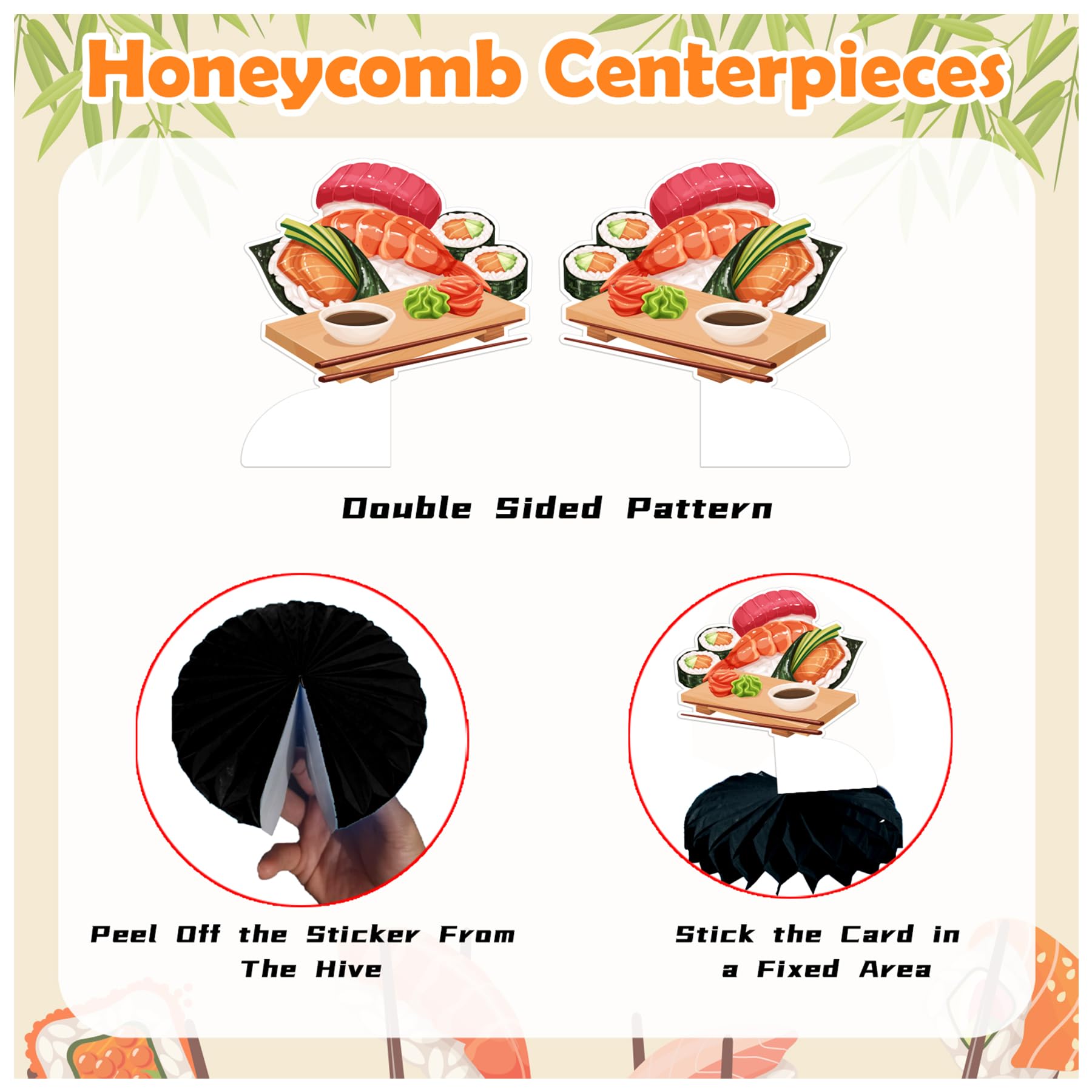9 PCS Sushi Honeycomb Centerpieces for Table Decor, Sushi Table Decorations Table Toppers for Japanese Food Sushi Party Decorations Sushi Birthday