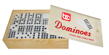 Bene Casa - Hand Crafted Double 9 Dominoes Set with Wooden Storage Box - 55 Piece Set - Dominoes Feature Brass Spinners