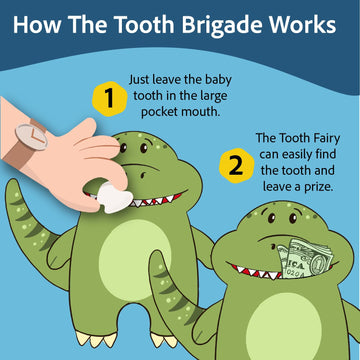 The Tooth Brigade Tooth Fairy Pillow | Stuffed Plush with Large Pocket Mouth for Lost Teeth, Treasures, Prizes - Fun and Interactive Plush, Perfect