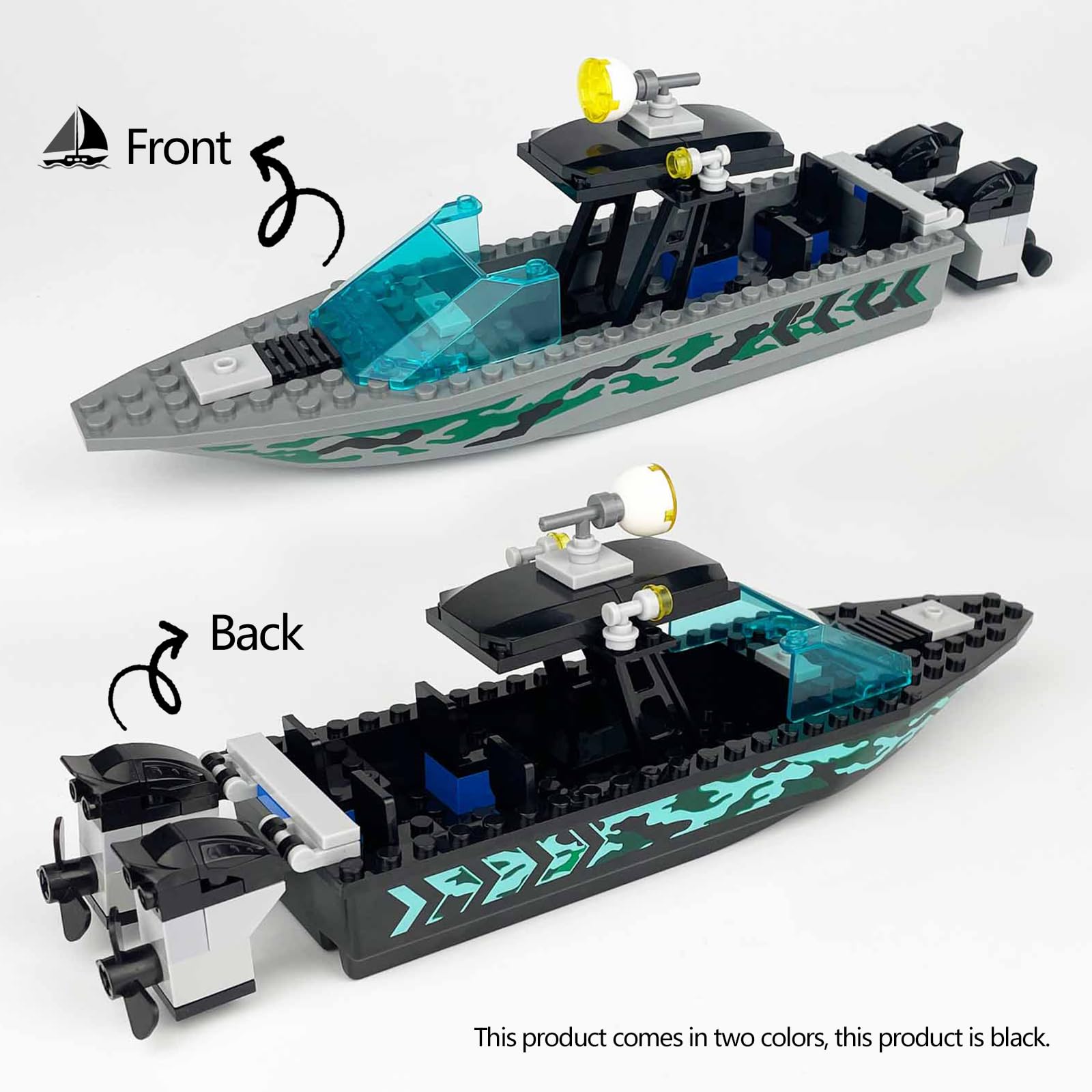 JQARCH Speed Boat Building Blocks Sets, City Police Fire & Rescue & Patrol & Floating Boat Toy, City Coast Guard Ships, Creative Building Bricks