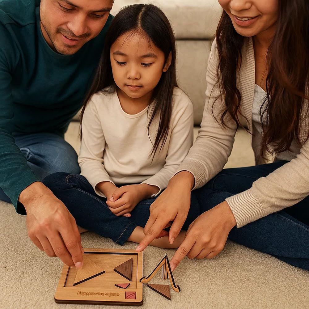 Premium Wooden Jigsaw Puzzle - Disappearing Square Design - Educational Family Game for Adults & Teens Unique Gift Idea (Triangle-Cut Square Puzzle)