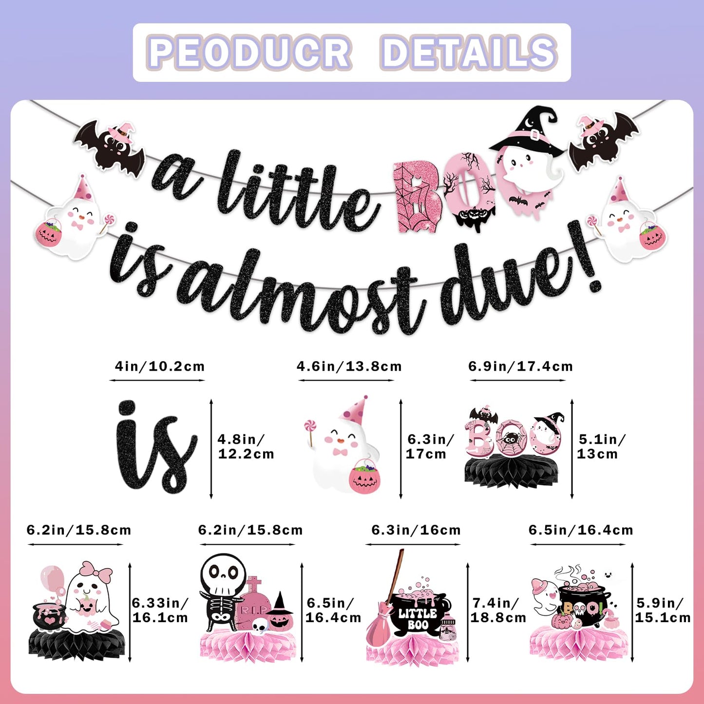 Yavxzvbw A Little Boo Is Almost Due Banner & Decorations - Pink & Black Halloween Baby Shower Party Pack